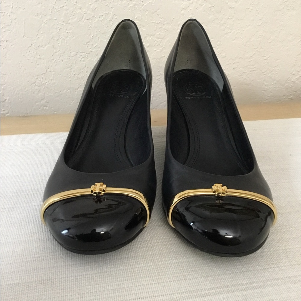 Tory Burch Pacey wedges  Black Patent Leather Cap Toe Shoes For Woman Size 8M - Picture 4 of 13